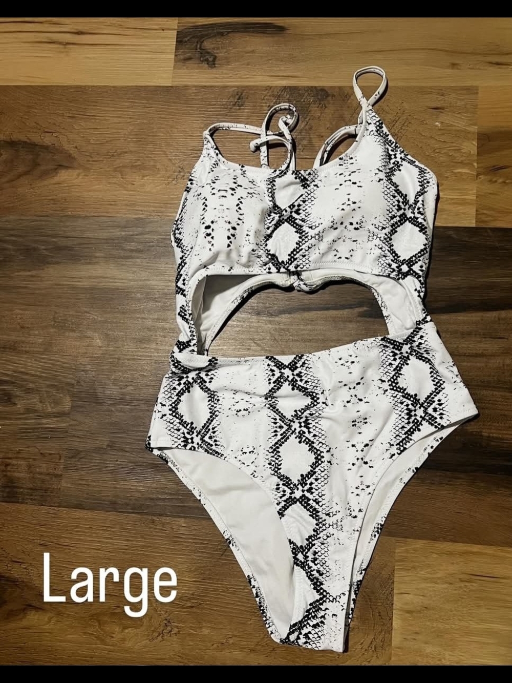 White Snake-Print Cutout One-Piece Swimsuit